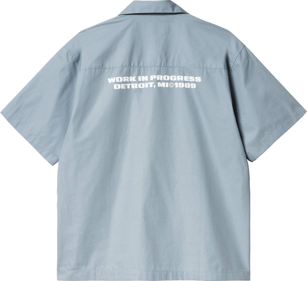 Carhartt Wip Camicia S/s Link Script Shirt Frosted Blue White Uomo - 2