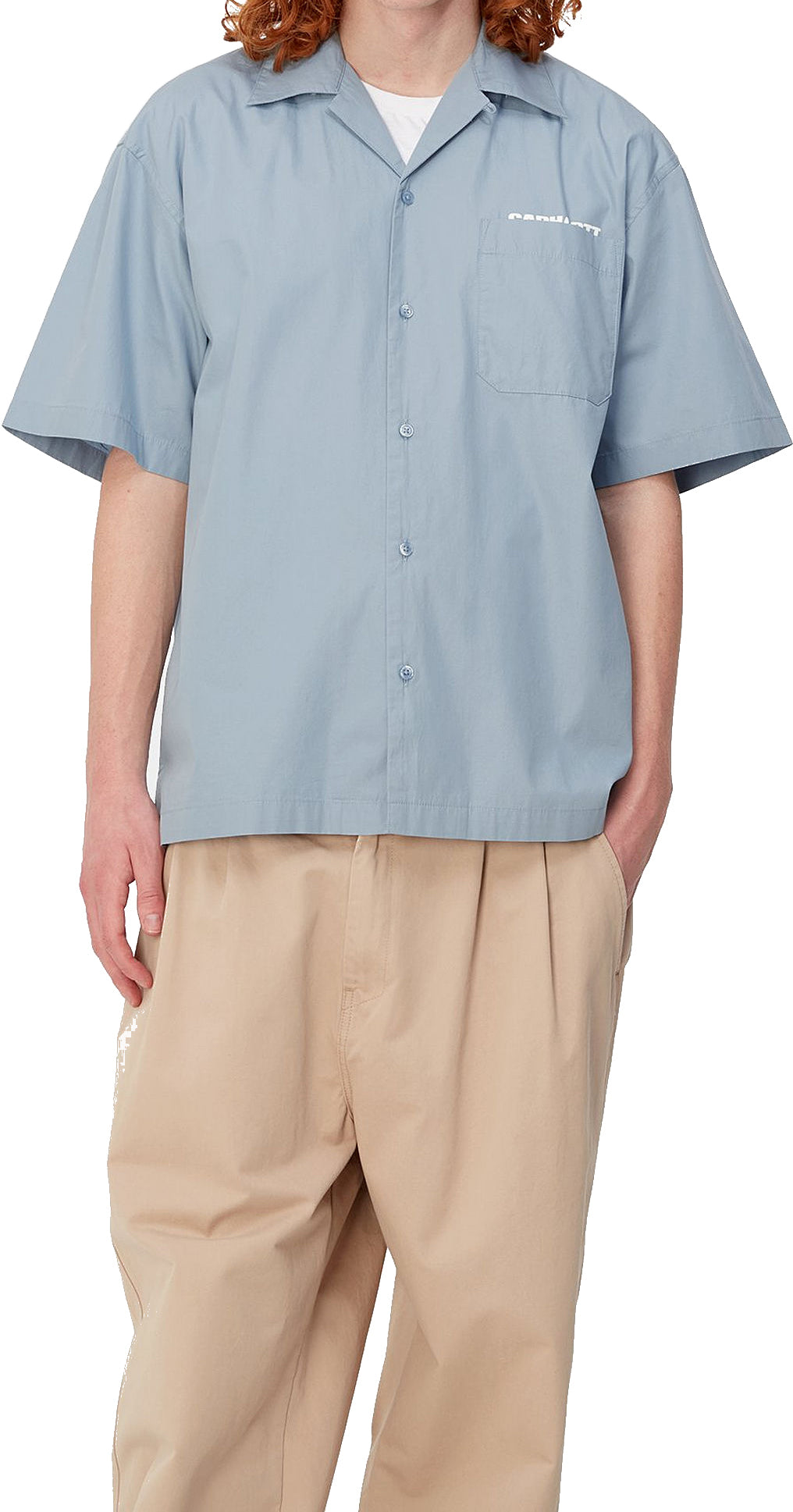 Carhartt Wip Camicia S/s Link Script Shirt Frosted Blue White Uomo - 3