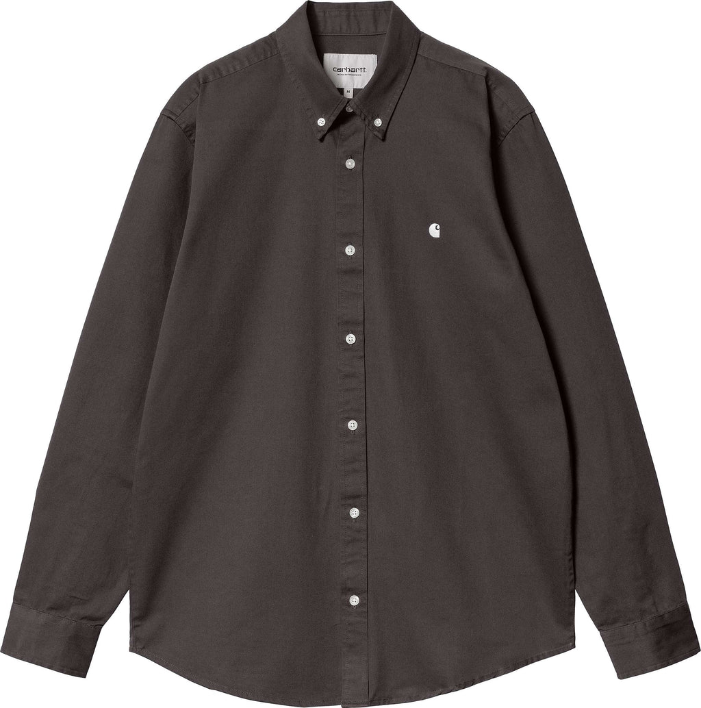 Carhartt Wip Camicia L/s Madison Shirt Charcoal White Marrone Uomo - 1