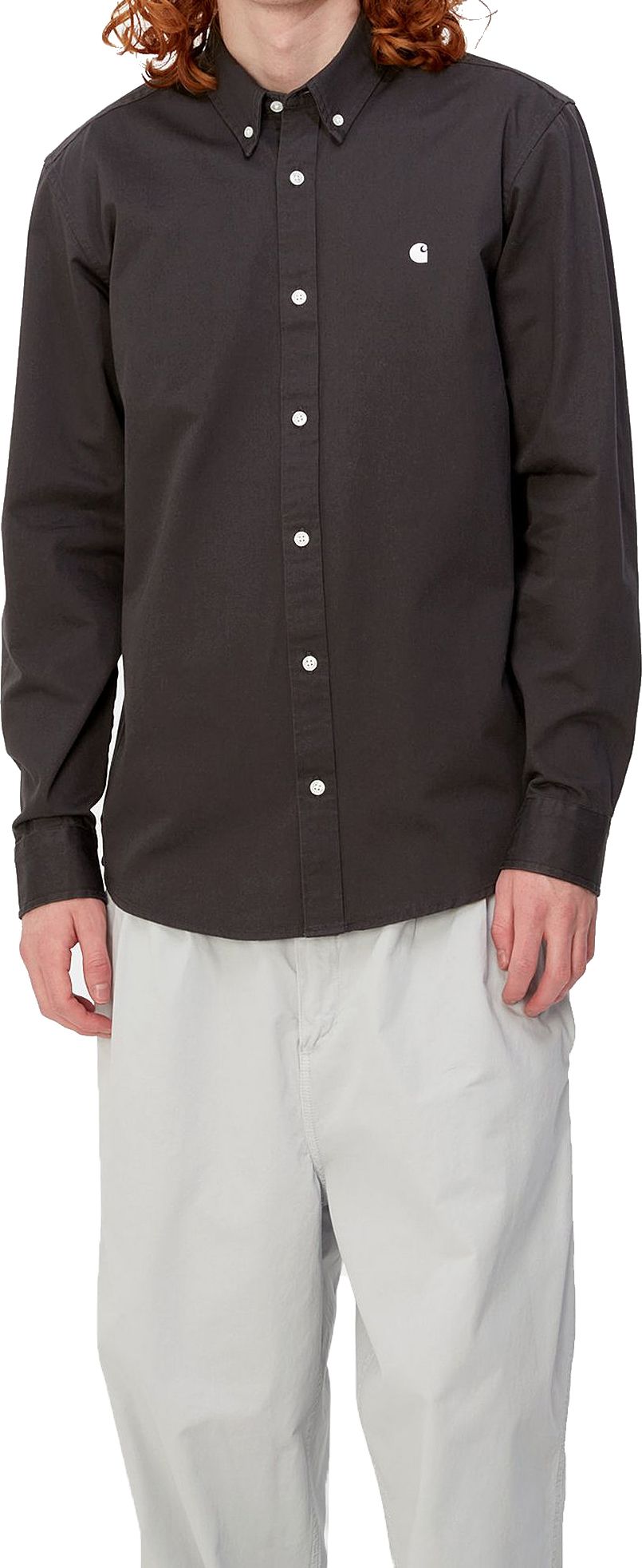 Carhartt Wip Camicia L/s Madison Shirt Charcoal White Marrone Uomo - 3