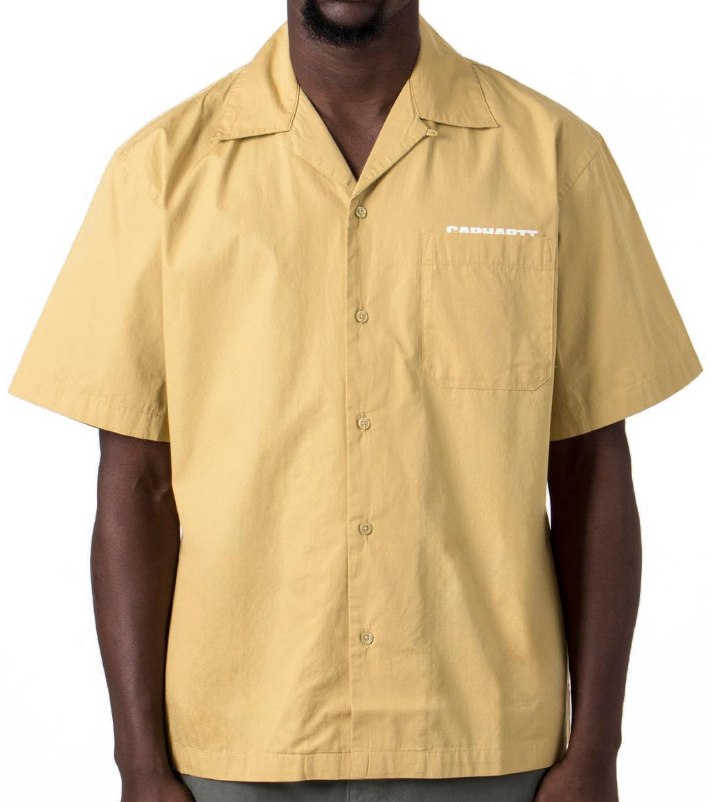  Carhartt Wip Camicia S/s Link Script Shirt Bourbon White Uomo Giallo