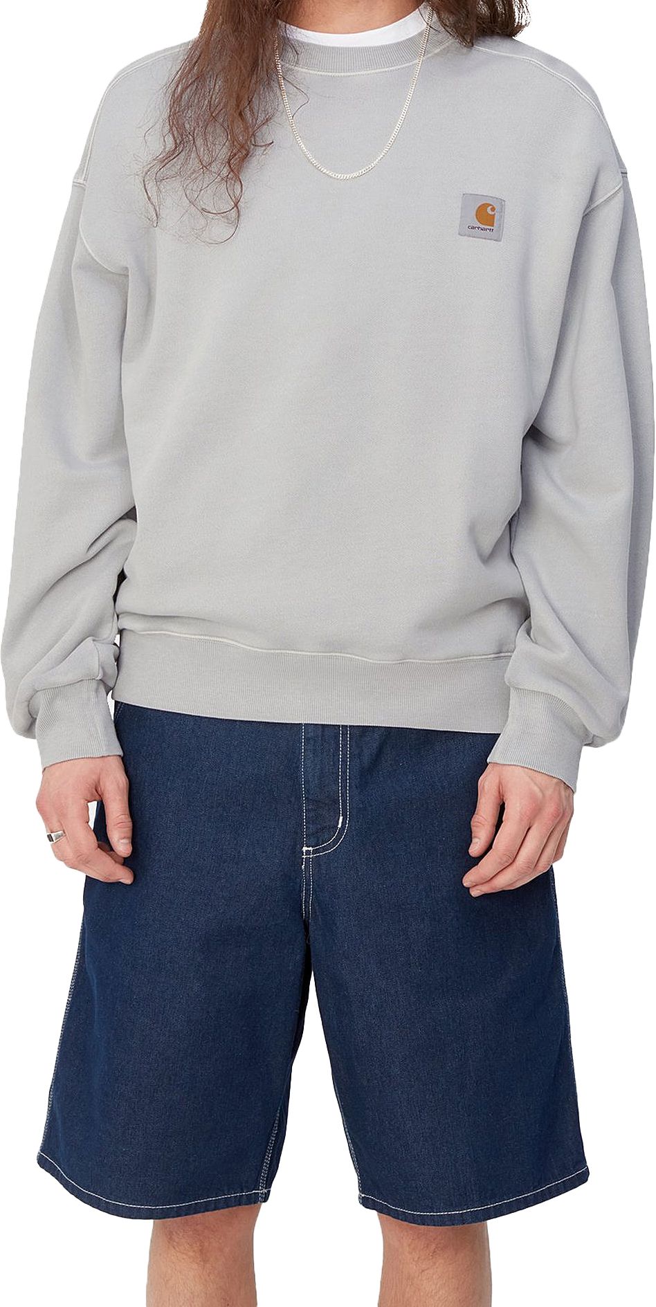 Carhartt Wip Felpa Nelson Sweat Sonic Silver Garment Dyed Grigio Uomo - 3