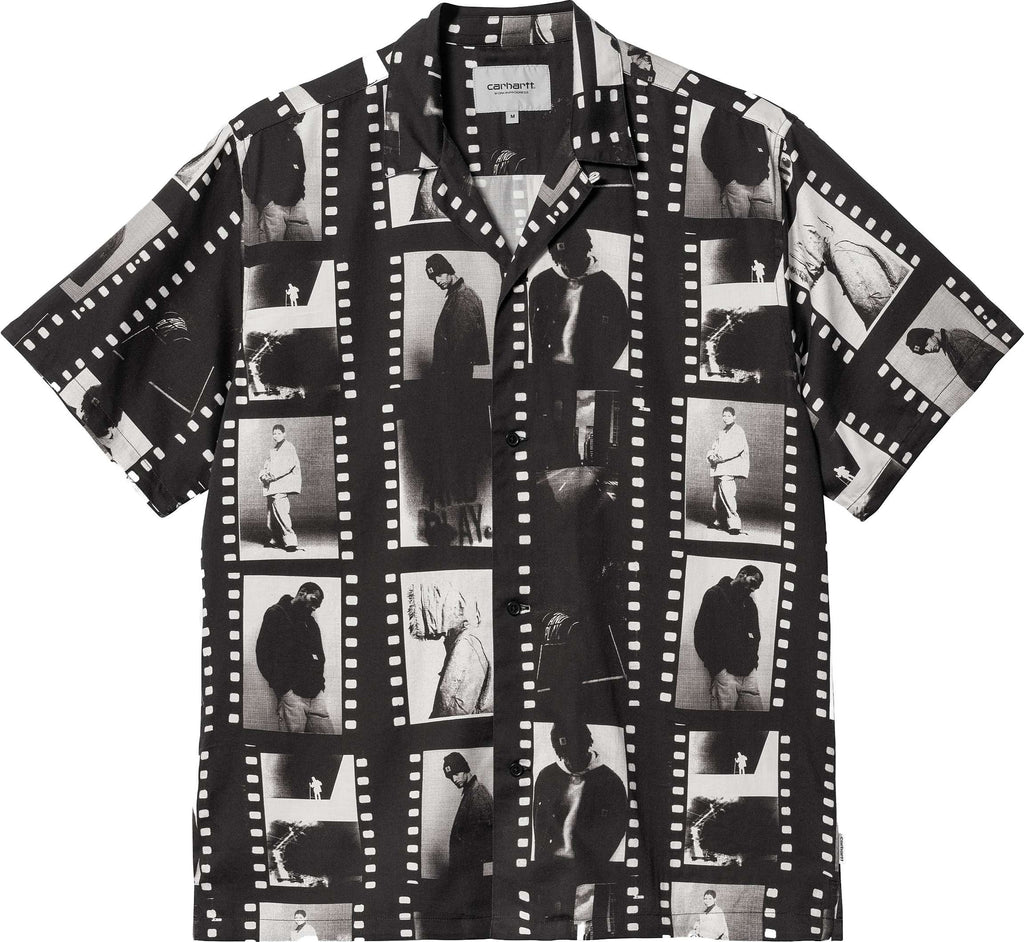  Carhartt Wip Camicia S/s Photo Strip Shirt Black White Uomo Blue