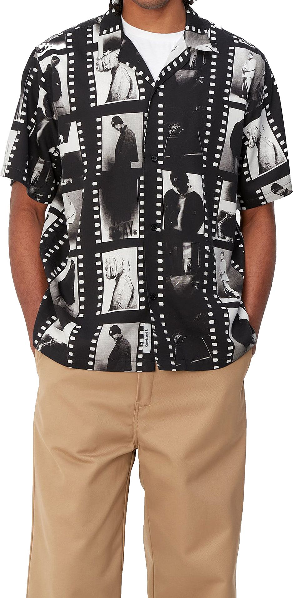 Carhartt Wip Camicia S/s Photo Strip Shirt Black White Blue Uomo - 3