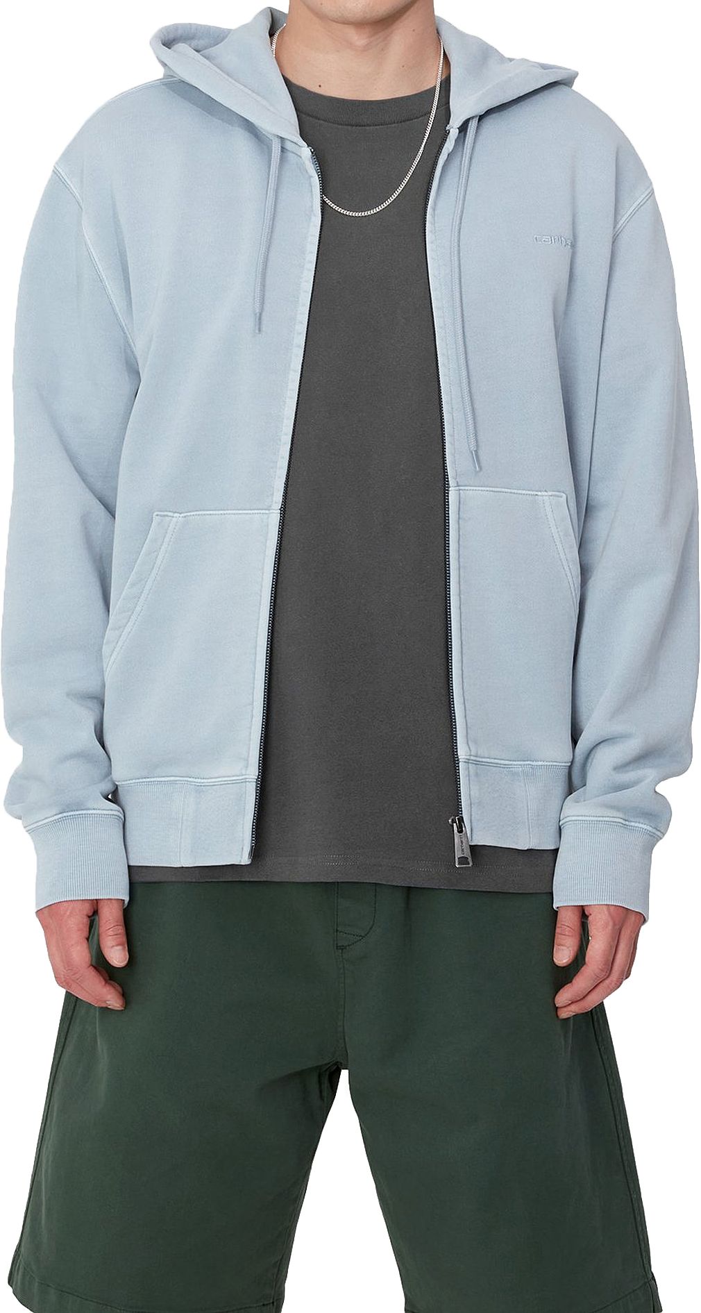 Carhartt Wip Felpa Hooded Duster Script Jacket Misty Sky Garment Dyed Blue Uomo - 3