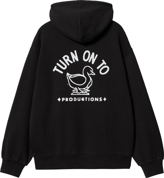 Carhartt Wip Felpa Hooded Stamp Sweat Black White Stone Washed Uomo Nero