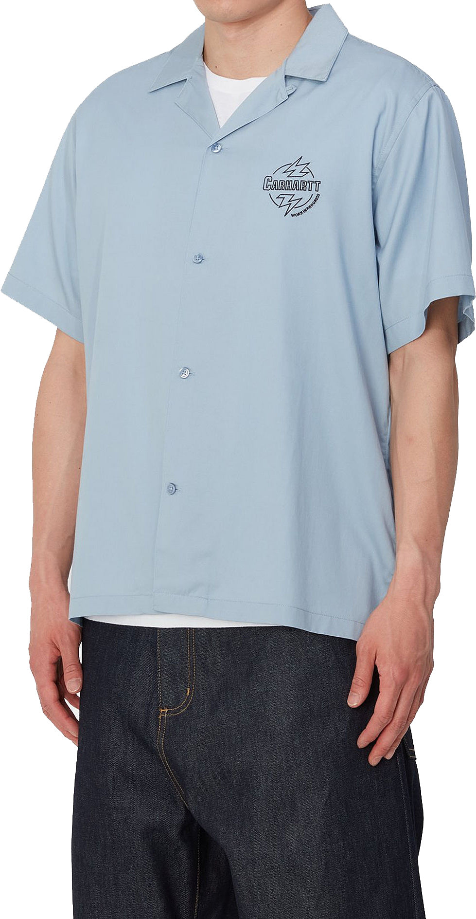 Carhartt Wip Camicia S/s Ablaze Shirt Misty Sky Black Blue Uomo - 3