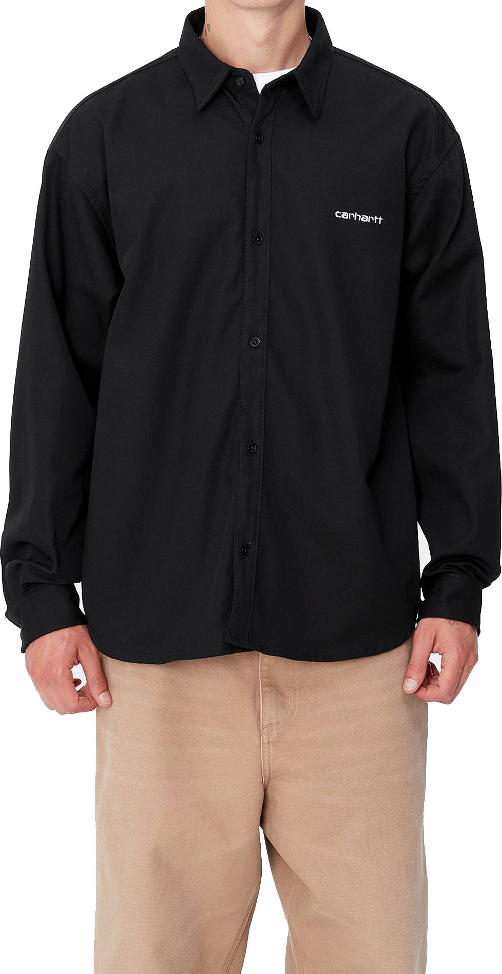 Carhartt Wip Camicia L/s Module Script Shirt Black White Rigid Nero Uomo - 3