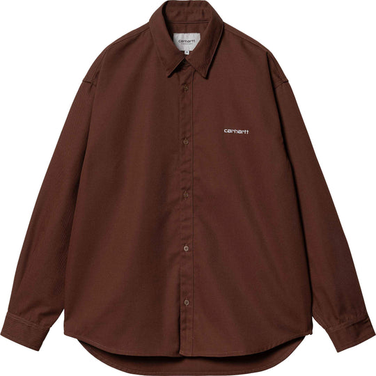 Carhartt Wip Camicia L/s Module Script Shirt Offroad White Rigid Uomo Marrone