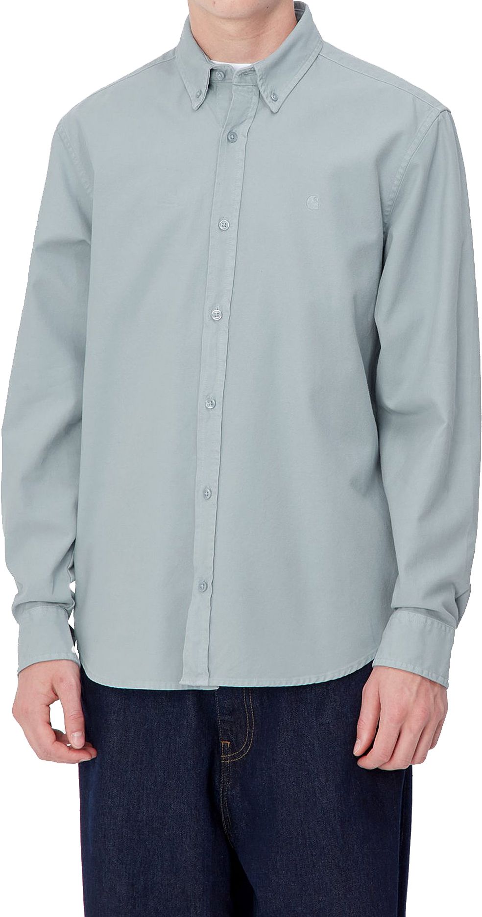 Carhartt Wip Camicia L/s Bolton Shirt Dusty Ice Garment Dyed Blue Uomo - 3