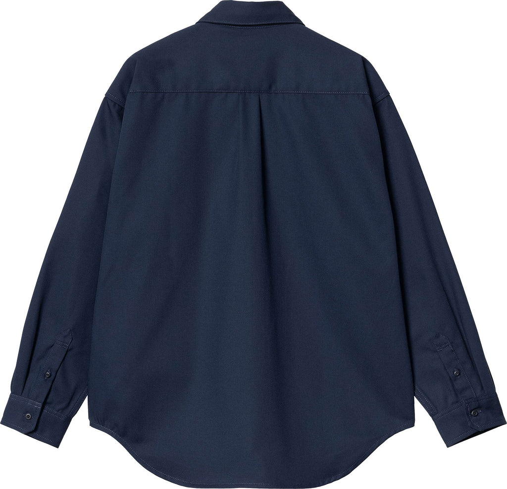 Carhartt Wip Camicia L/s Module Script Shirt Air Force Blue White Rigid Uomo - 2