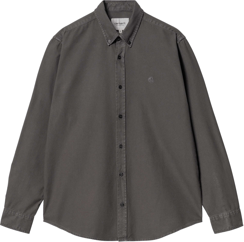 Carhartt Wip Camicia L/s Bolton Shirt Graphite Garment Dyed Uomo - 1