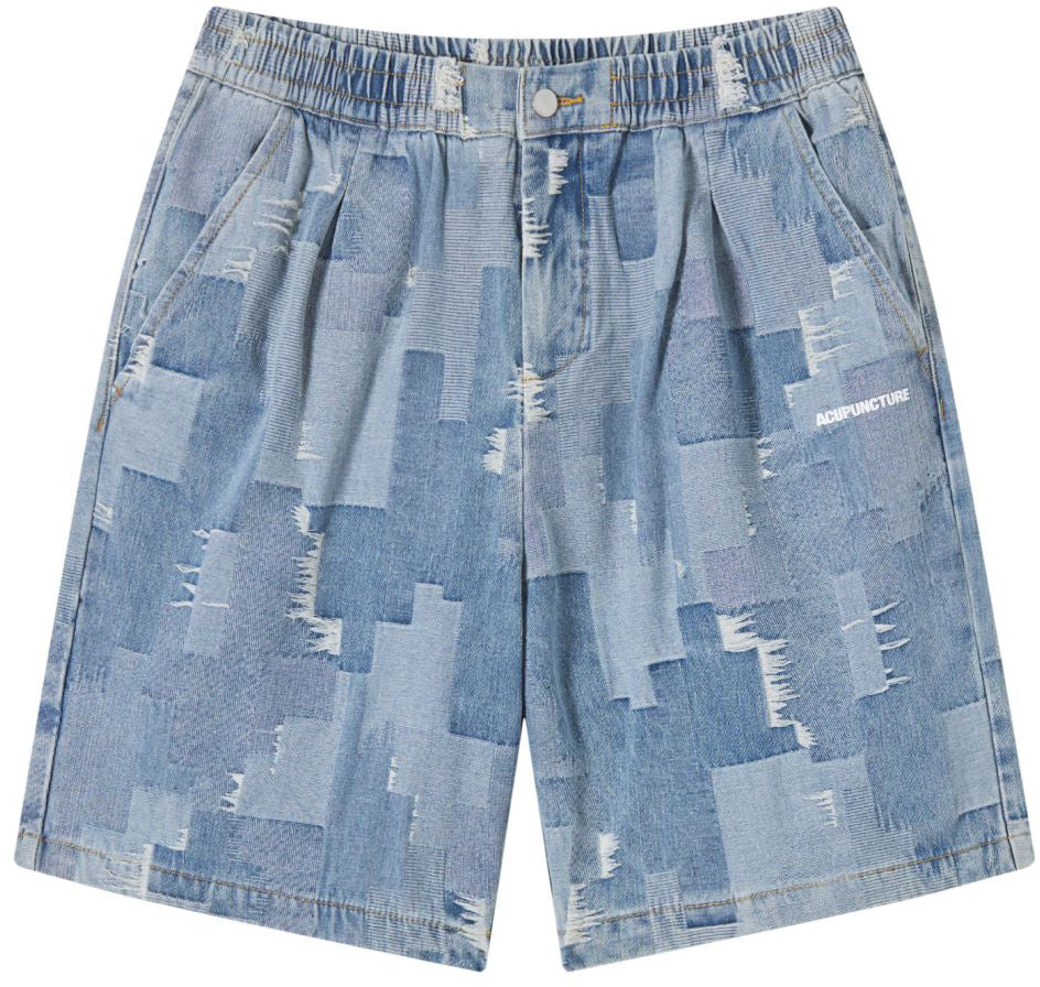 Acupuncture Shorts Patch Work Denim Short Blue Uomo - 1
