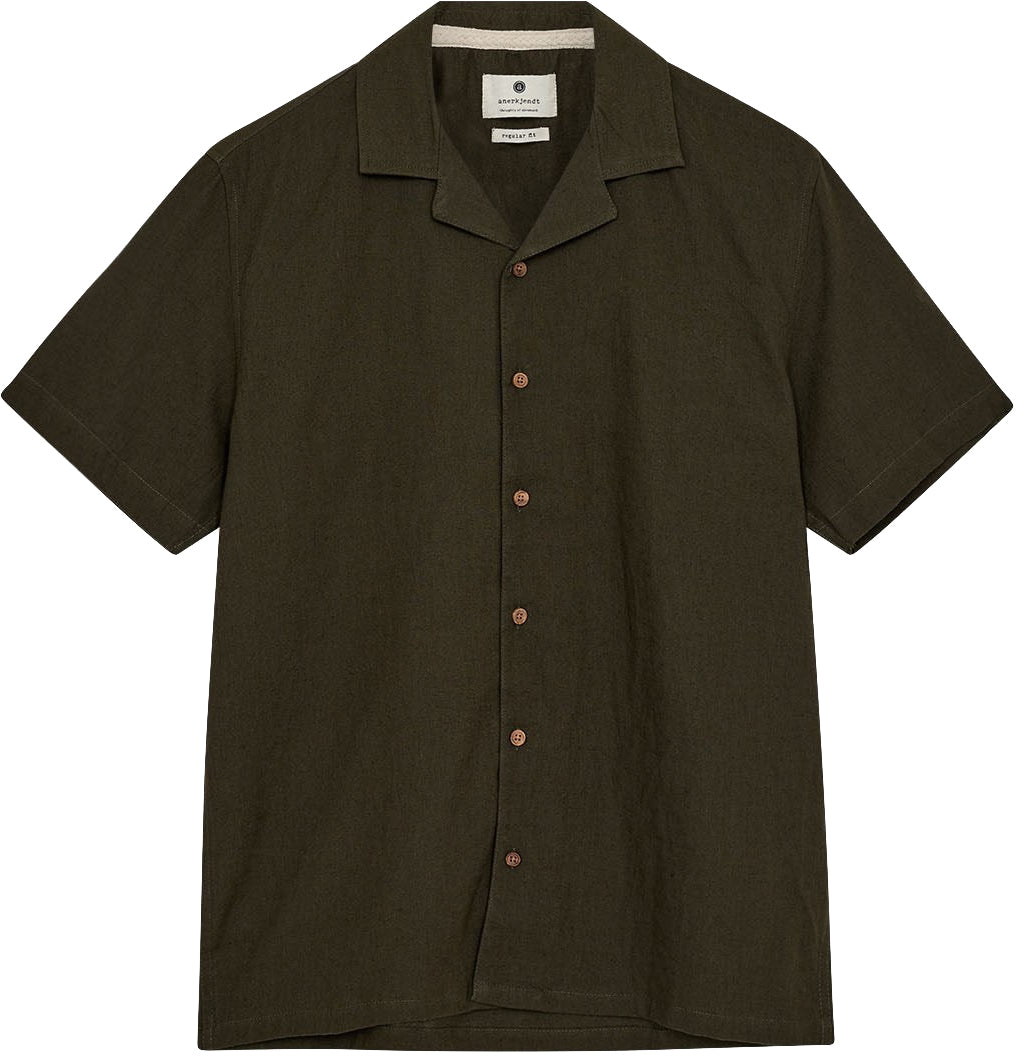 Anerkjendt Camicia Akleo Ss Cotton Linen Shirt Forest Nighr Forestnight Uomo - 1