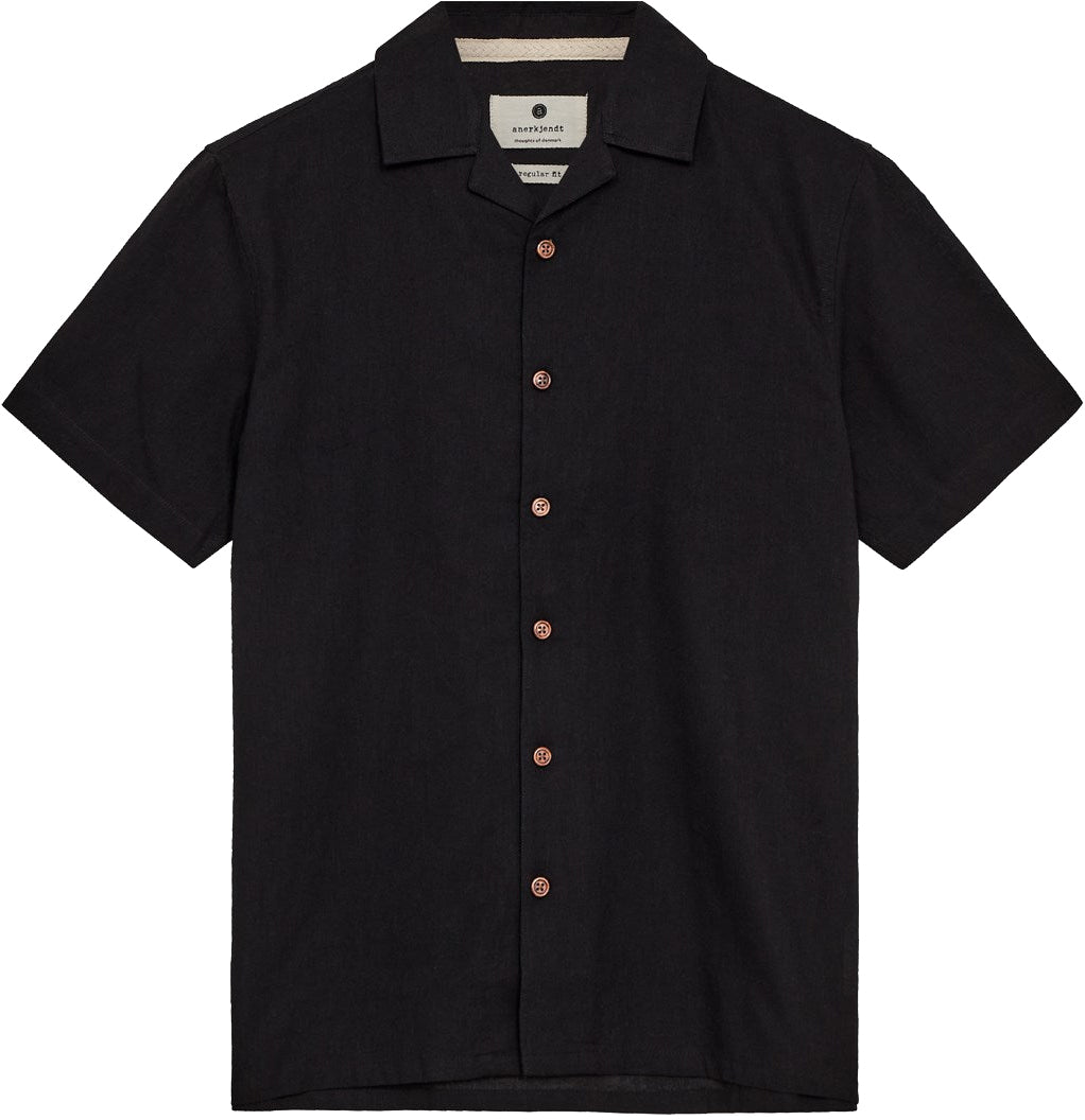 Anerkjendt Camicia Akleo Ss Cotton Linen Shirt Caviar Uomo - 1