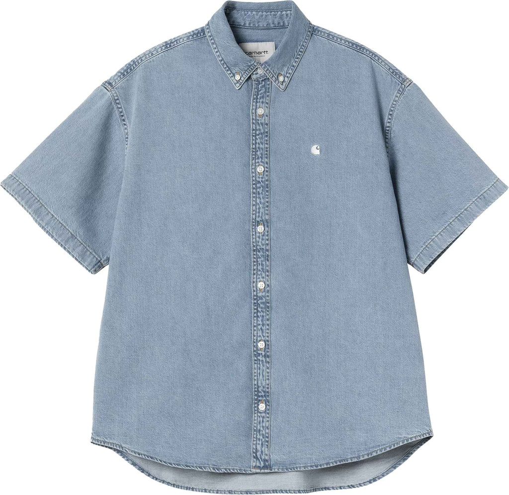 Carhartt Wip Camicia Ss Lucas Shirt Blue Bleached Bluebleached Uomo - 1