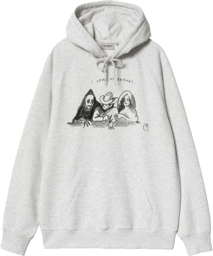 Carhartt Wip Felpa Hooded Pepe Friends Sweat Ash Heather Black Ashheatherblack Uomo - 1