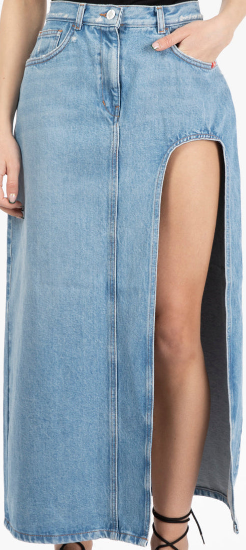 Amish Gonna Skirt Long Woman Denim Broken Bleach Denimbrokenbleach Donna - 1