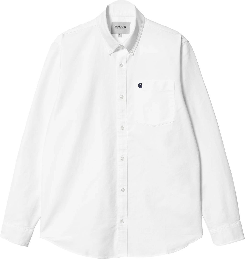 Carhartt Wip Camicia Ls Shirt C-logo White Dark Navy Whitedarknavy Uomo - 1