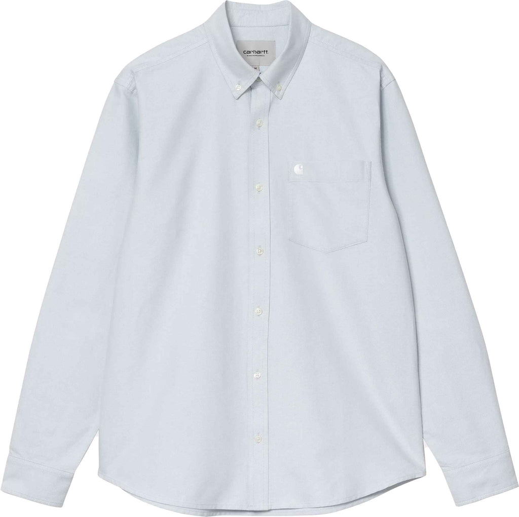 Carhartt Wip Camicia Ls Shirt C-logo Bleu Fog White Bluefogwhite Uomo - 1