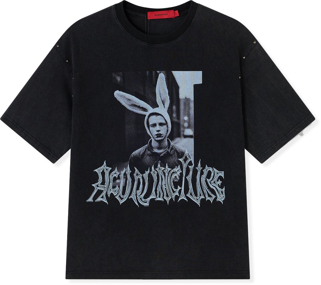 Acupuncture T-shirt Rabbit T-shirt Washed Black Uomo - 1