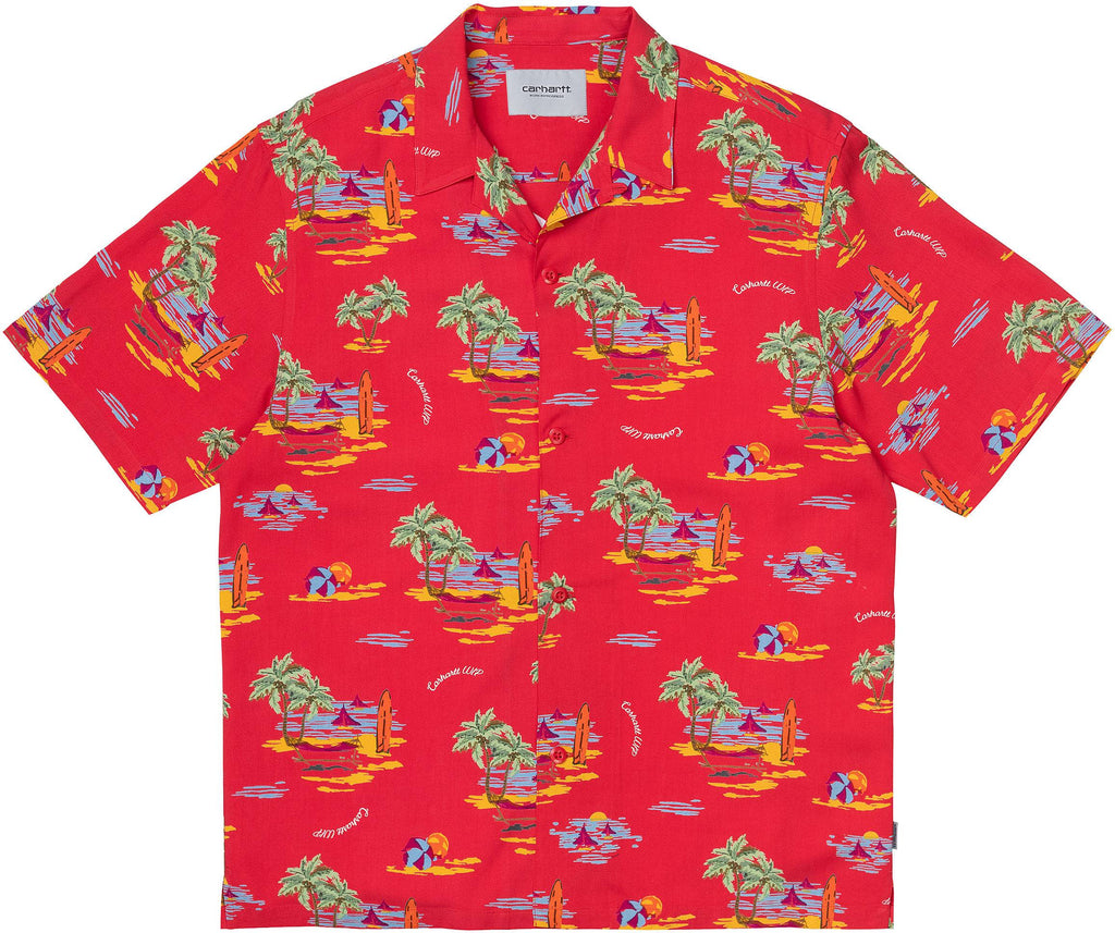 Carhartt Wip Camicia S/s Beach Shirt Beach Print Etna Red Uomo - 1