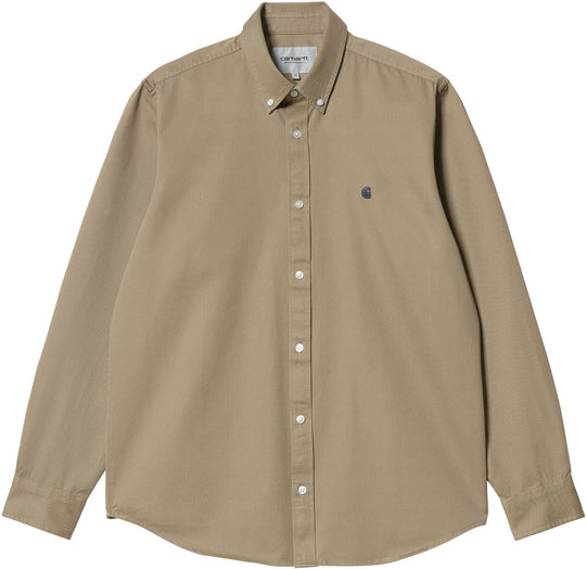 Carhartt Wip Camicia L/s Madison Shirt Leather Dark Navy Uomo Marrone