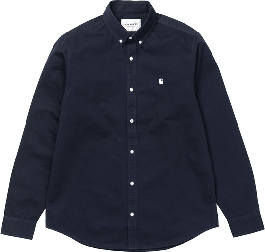 Carhartt Wip Camicia L/s Madison Shirt Dark Navy Wax Uomo Blu