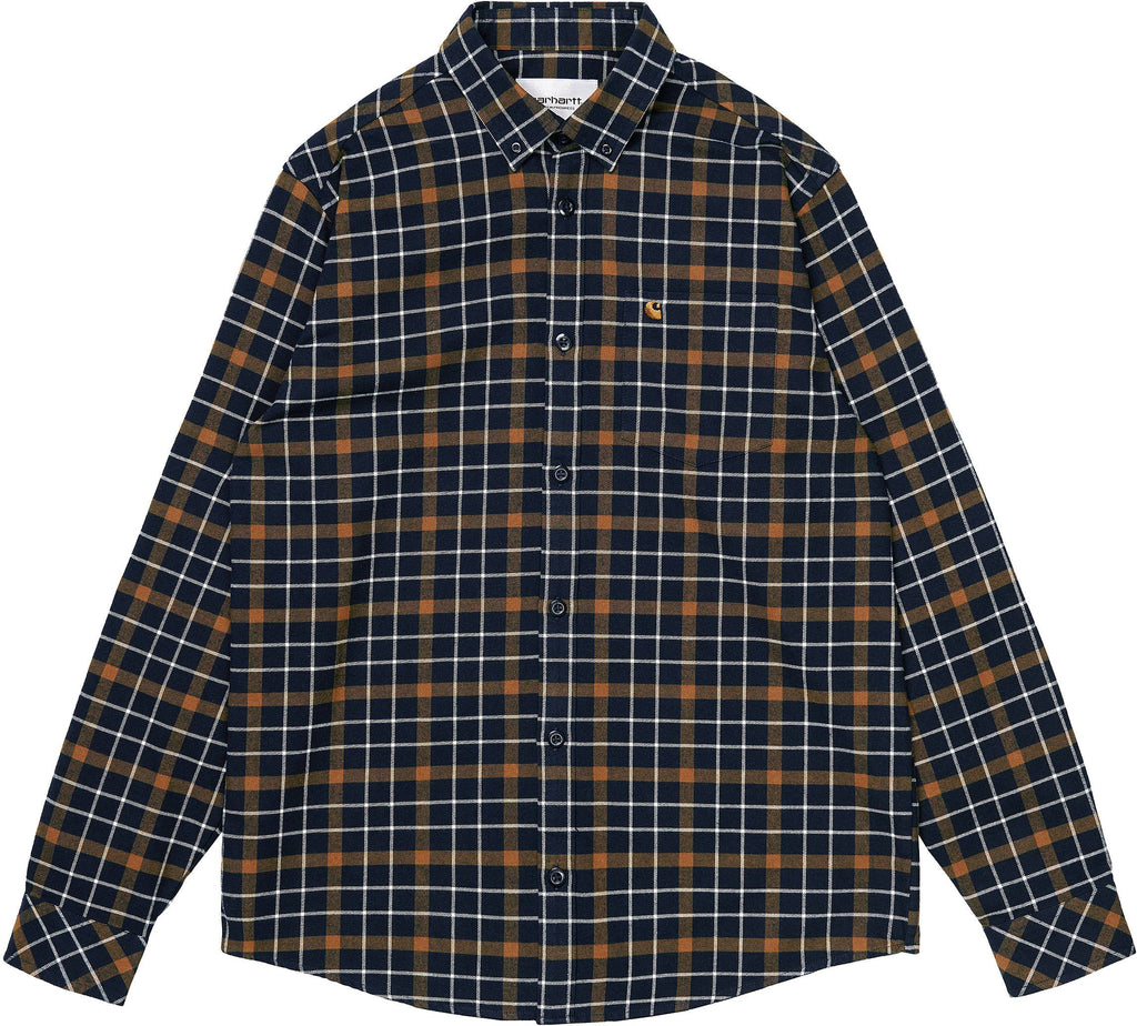 Carhartt Wip Camicia L/s Baxter Shirt Check Baxter Tawny Blu Marrone Uomo - 1