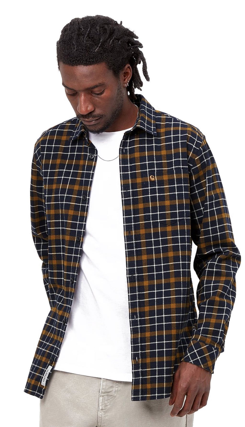 Carhartt Wip Camicia L/s Baxter Shirt Check Baxter Tawny Blu Marrone Uomo - 2