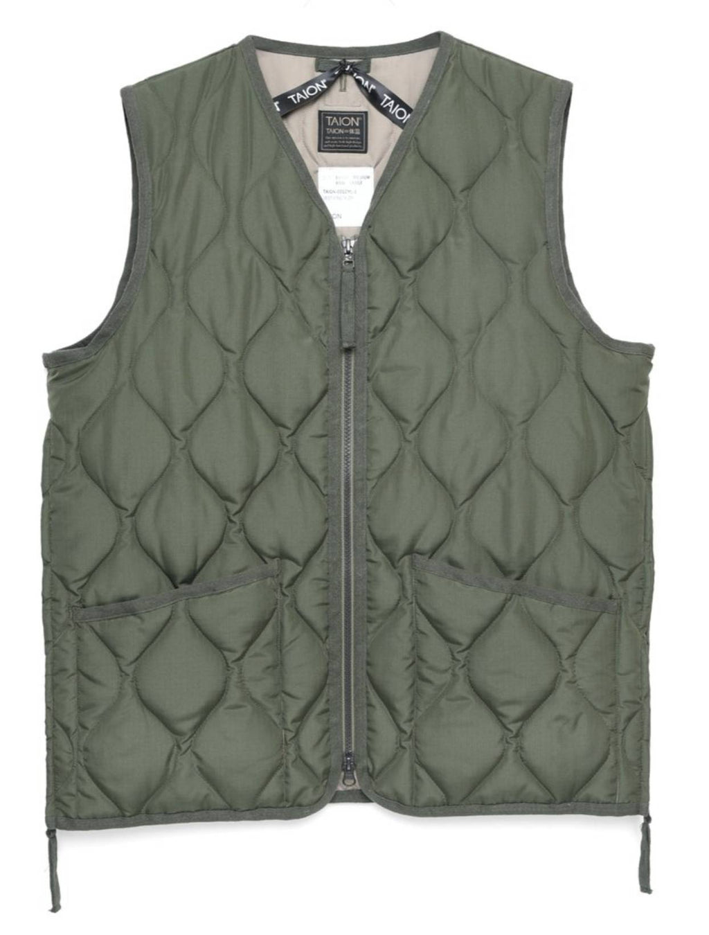 Taion Giacca Gilet Military Zip V Neck Vest Olive Verde Militare Uomo - 1