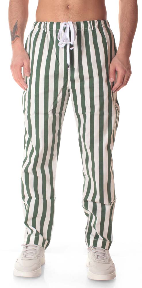 Bottega Chilometri Zero Madson Pantalone Calce Rigato Verde Uomo Fantasia