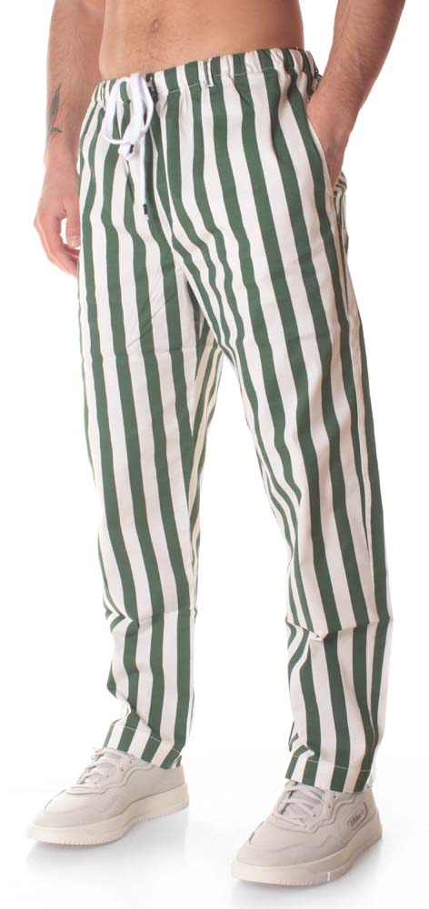 Bottega Chilometri Zero Madson Pantalone Calce Rigato Verde Fantasia Uomo - 2