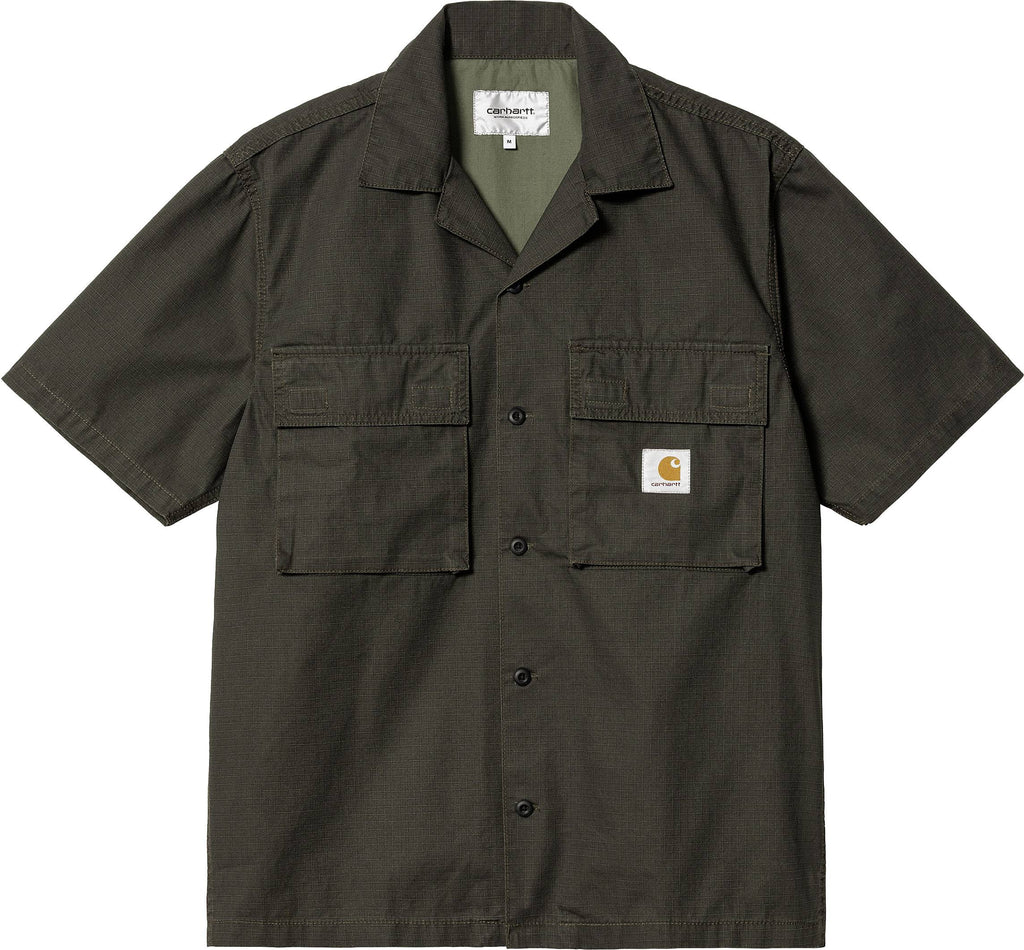 Carhartt Wip Camicia S/s Wynton Shirt Storm Cloud Dollar Green Verde Uomo - 1