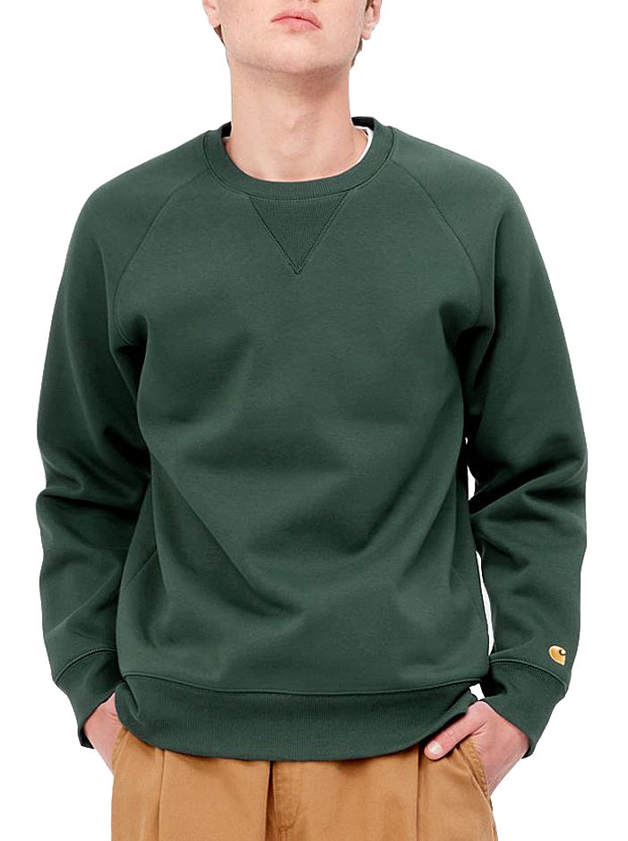 Carhartt Wip Felpa Chase Sweat Juniper Gold Verde Uomo - 3
