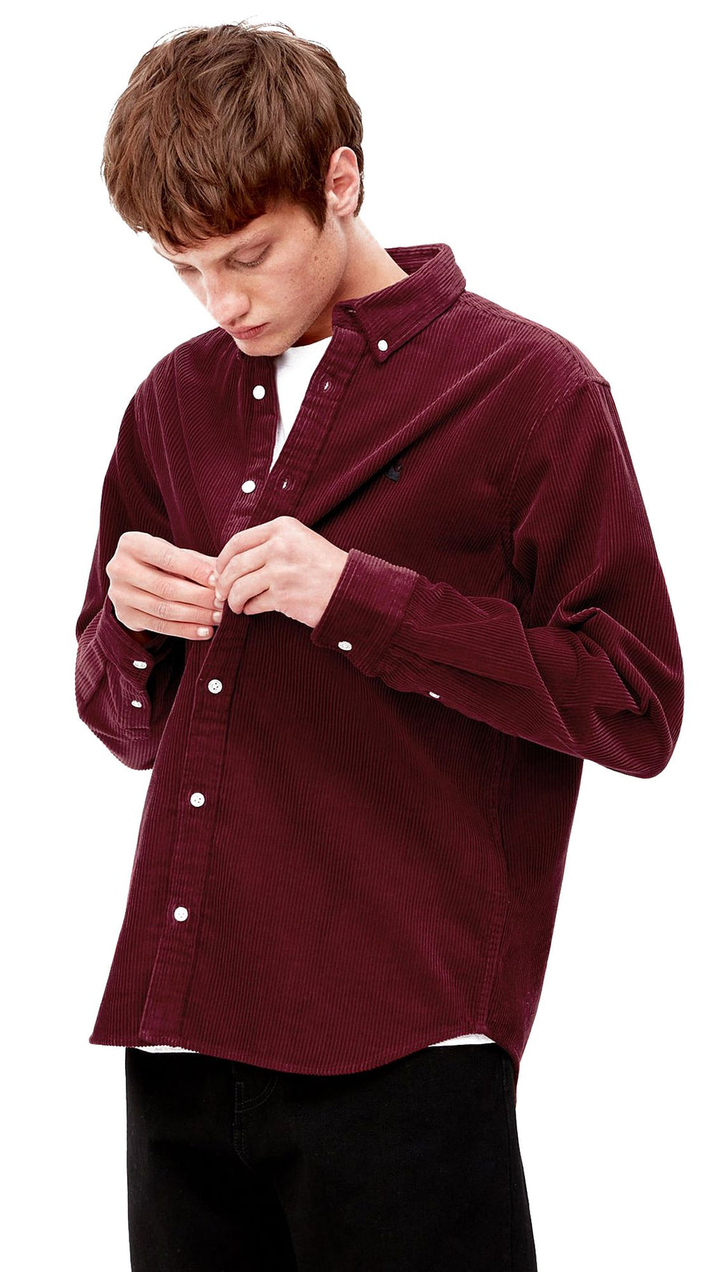 Carhartt Wip Camicia L/s Madison Cord Shirt Corvina Black Bordeaux Uomo - 2