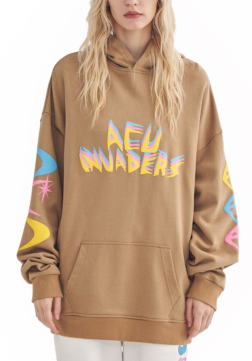 Acupuncture Felpa Hoodie Invaders Brown Beige Uomo » ModeOn Streetwear