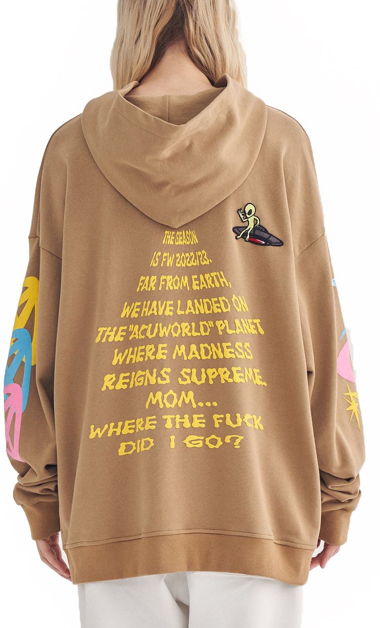 Acupuncture Felpa Hoodie Invaders Brown Beige Uomo - 2