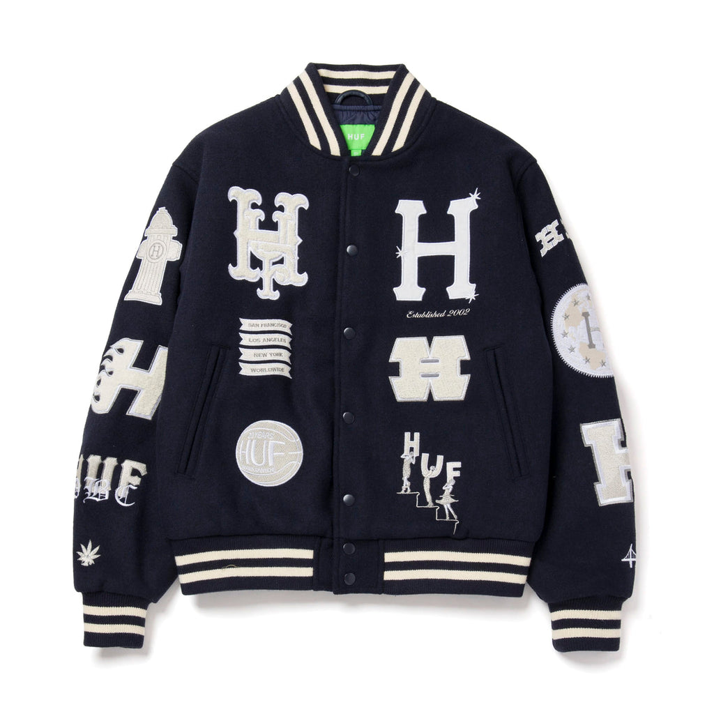 Huf Giacca 20 Year Classic H Varsity Jacket Navy Blue Uomo - 1