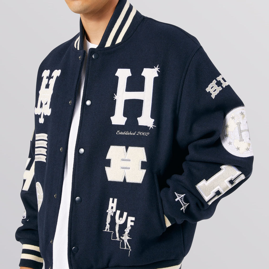 Huf Giacca 20 Year Classic H Varsity Jacket Navy Blue Uomo - 5