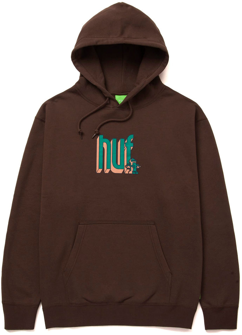 Huf Felpa Bookend P/o Hoodie Chocolate Marrone Uomo - 1