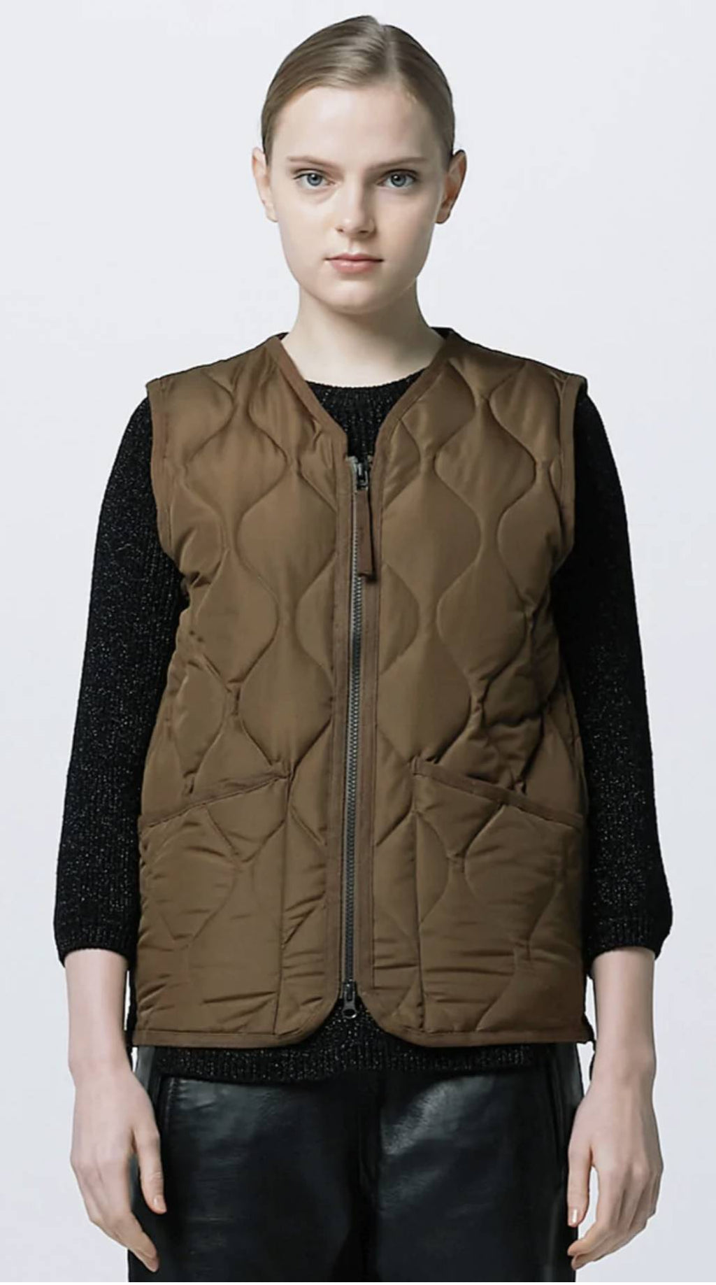 Taion Gilet Military Zip V Neck Vest Light Brown Marrone Uomo - 2