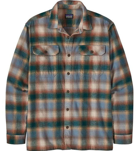 Patagonia camicia Men's Long-Sleeved Organic Cotton Midweight Fjord Flannel Shirt Northern Lights Plaid Dark Borealis