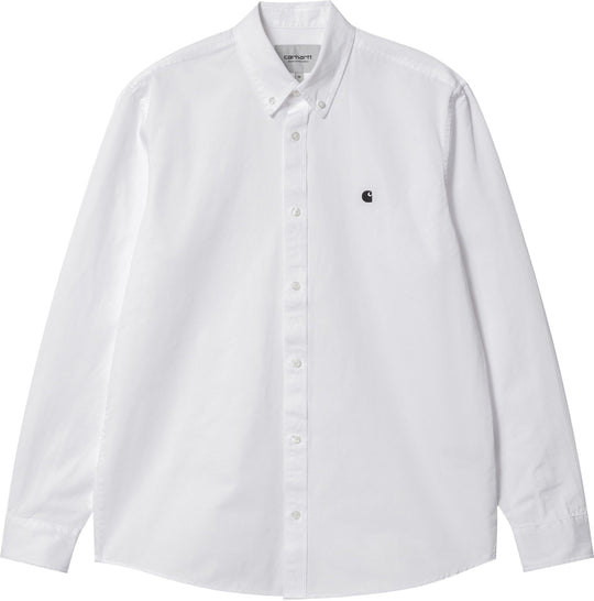Carhartt Wip Camicia L/s Madison Shirt White Black Uomo Bianco