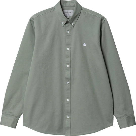 Carhartt Wip Camicia L/s Madison Shirt Yucca White Uomo Verde