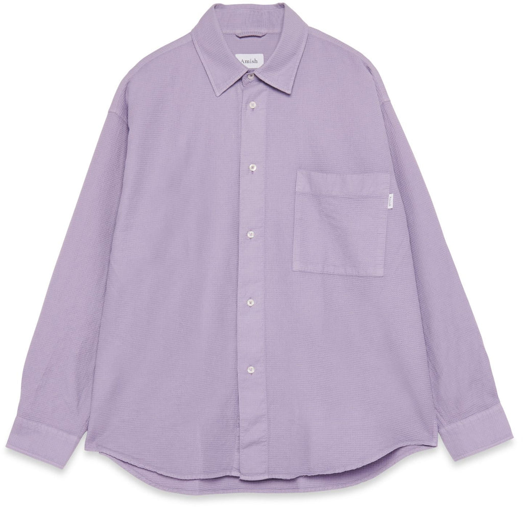 Amish Camicia Dropped Shirt Unisex Organic Waffle Dyed Grape Viola Uomo - 1