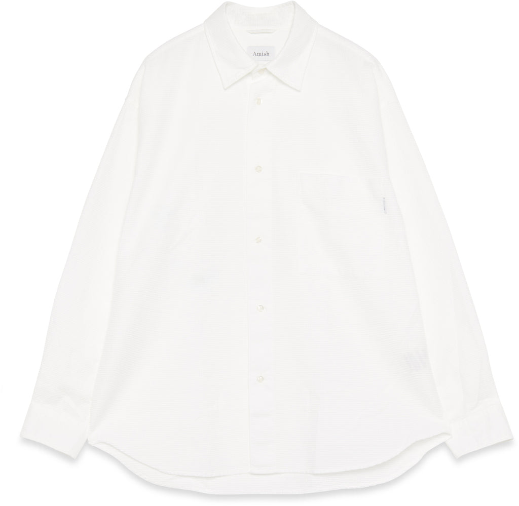 Amish Camicia Dropped Shirt Unisex Organic Waffle Dyed Off White Bianco Uomo - 1