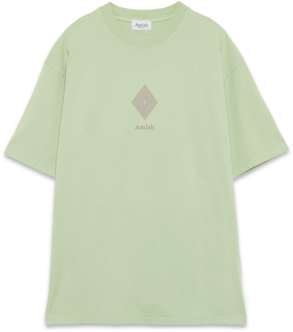 Amish T-shirt Jersey Logo Pale Green Verde Uomo - 1