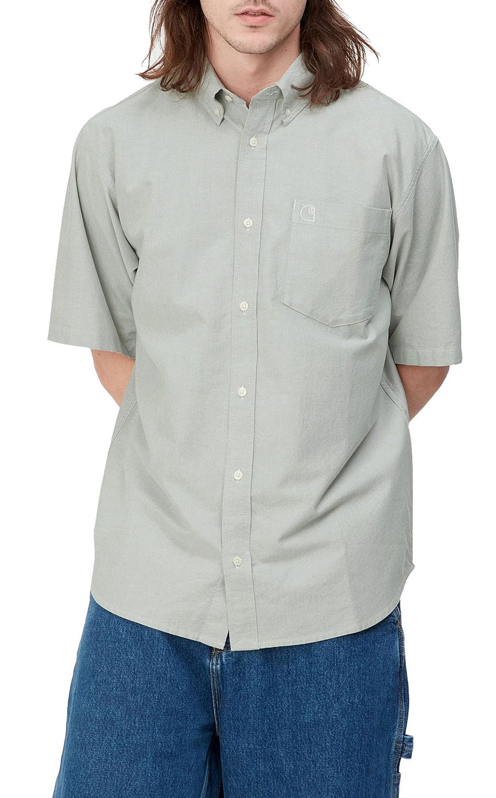 Carhartt Wip Camicia S/s Braxton Shirt Yucca White Verde Uomo - 3