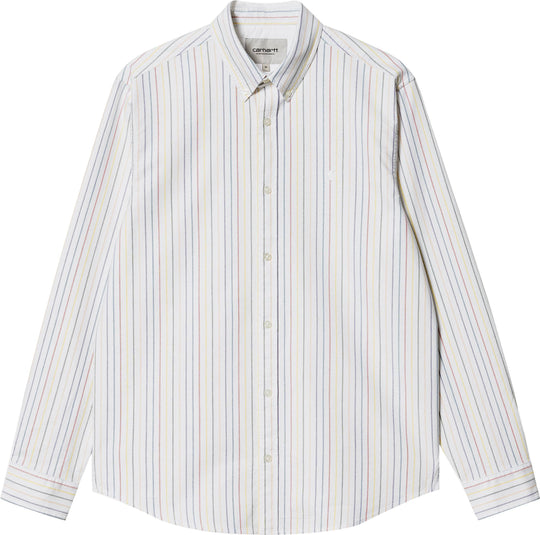 Carhartt Wip Camicia L/s Dabney Shirt Stripe Multicolor White Uomo Bianco
